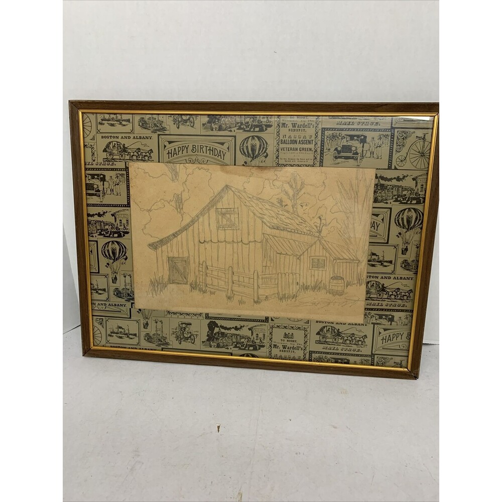 hand drawn original artwork ( A Barn In The Woods ) Signed
